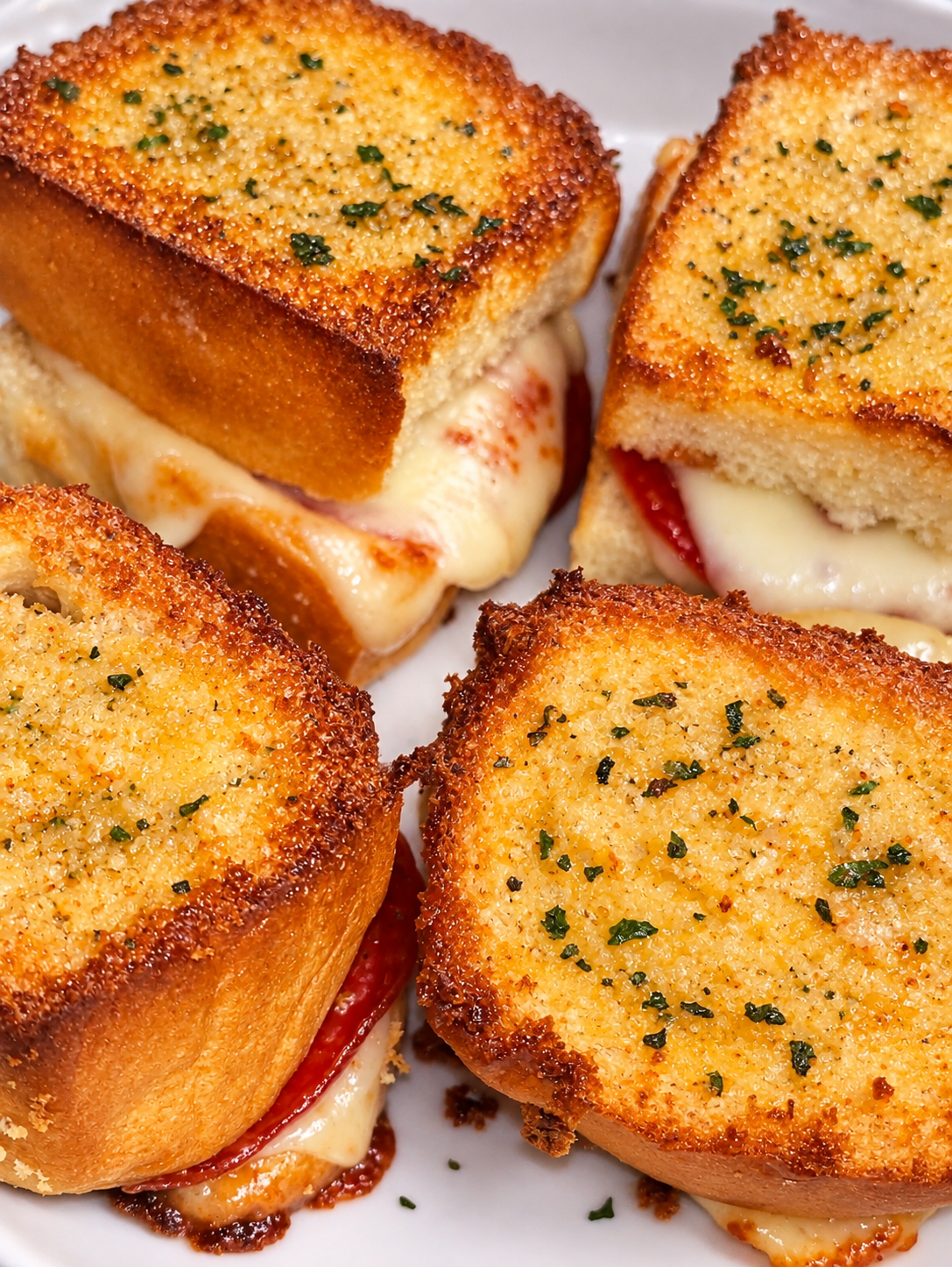 Mini baked pepperoni sandwiches with mozzarella on Hawaiian rolls, served warm with marinara