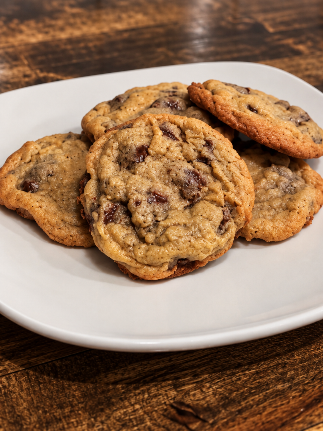 Soft homemade chocolate chip cookies with melted chocolate chips
